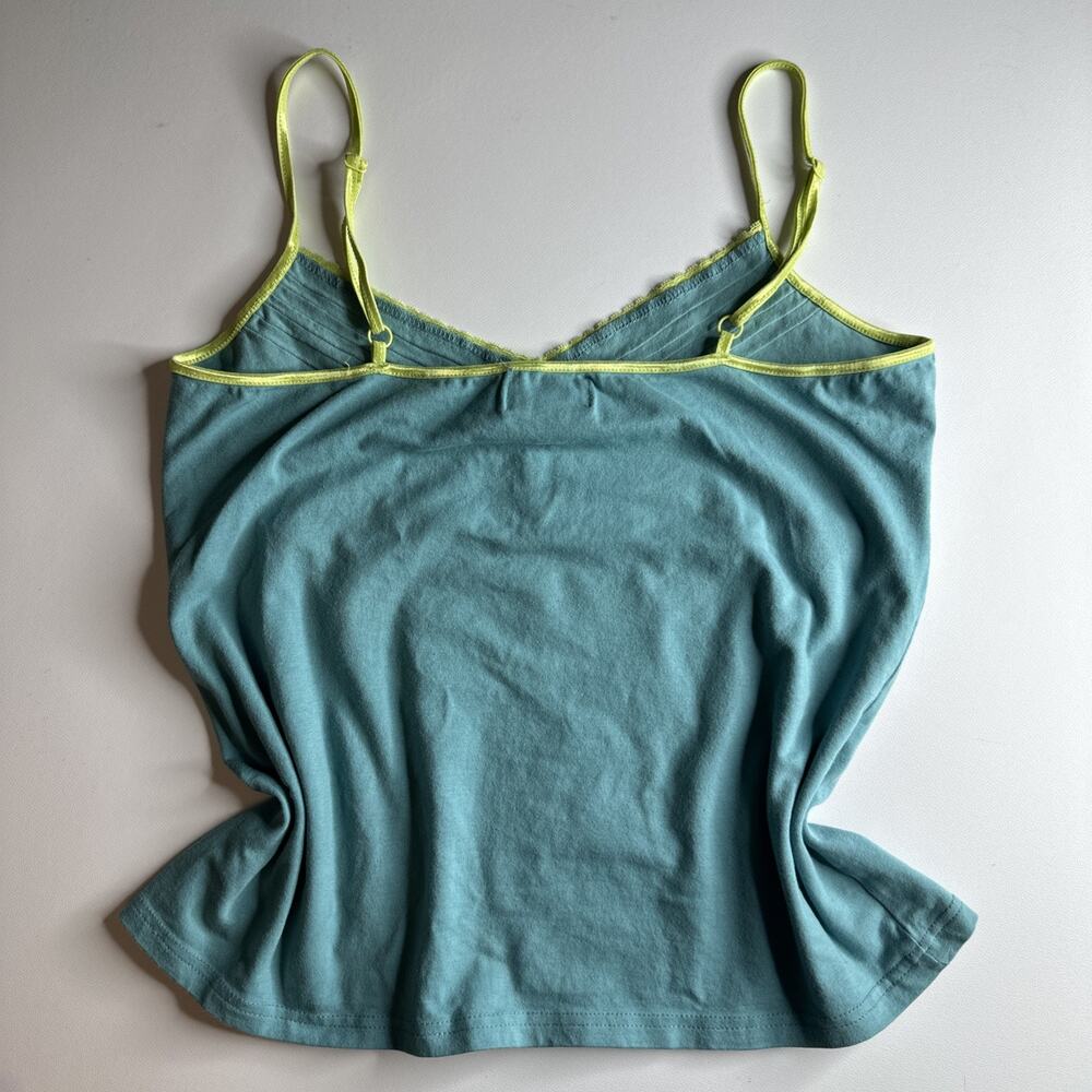 Y2K Dunia Aqua Cami Top Yellow Lace Trim Floral Graphic Tank Large Soft Girl - Picture 4 of 9